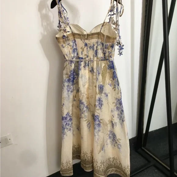 Zimmermann Cream & Blue Floral Corset Midi Dress